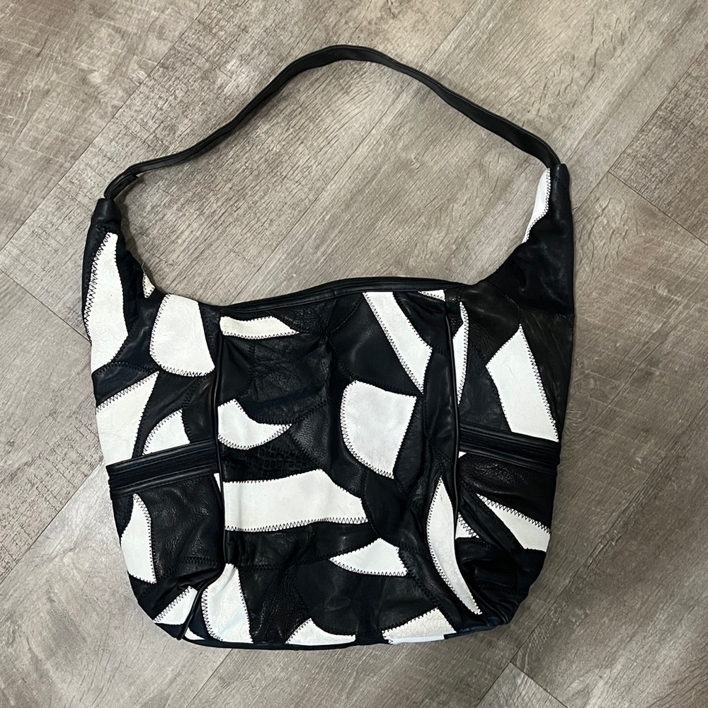 Black And White Patchwork Shoulder Bag - image 1